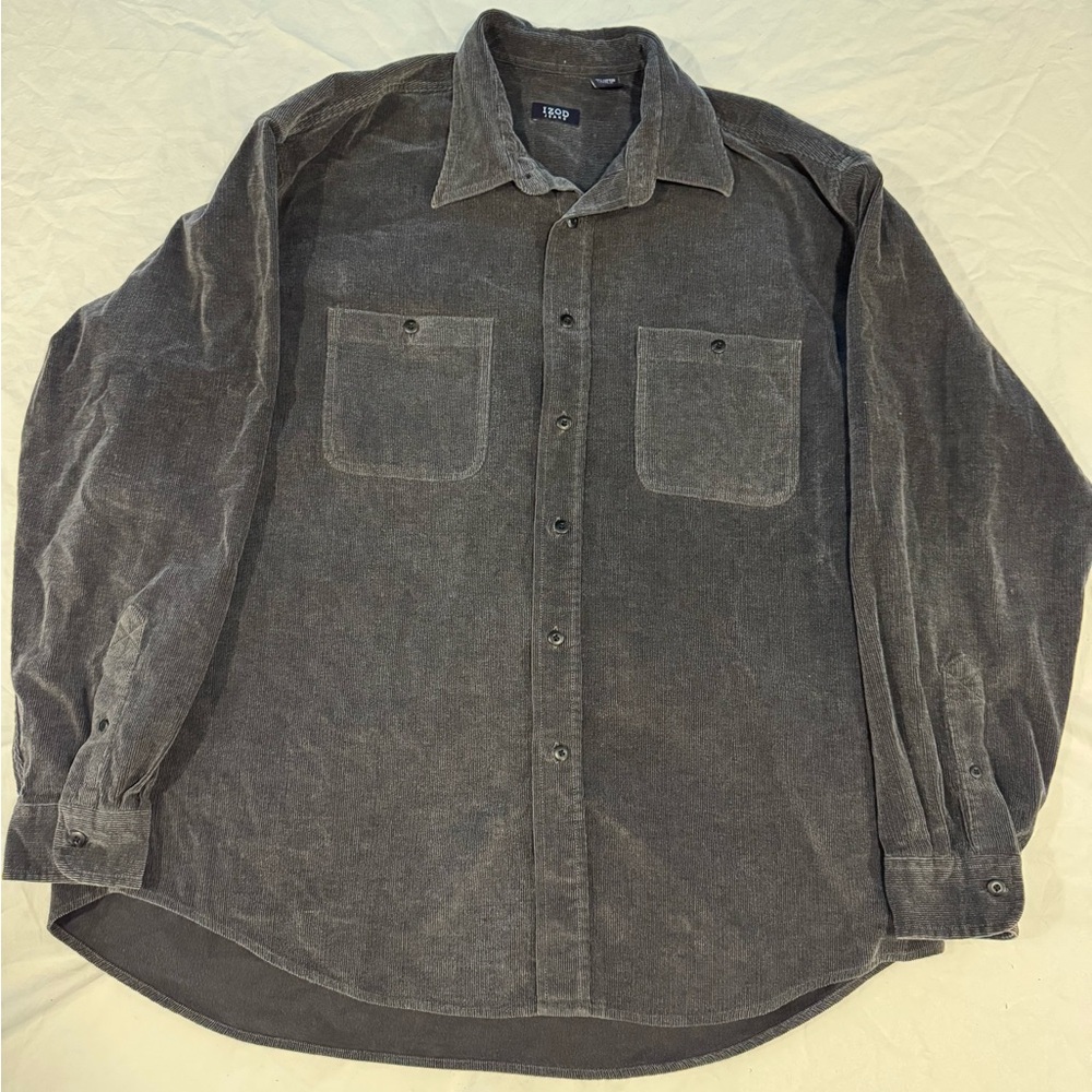 IZOD Jeans Men’s Corduroy Button-Up Shirt XL Gray Long Sleeve 100% Cotton